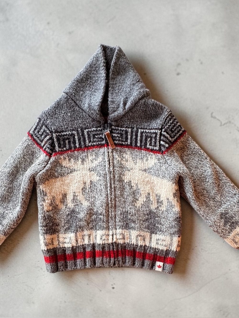 Kids 3T Hooded Zip Sweater Jacket - Grey w Red.MooseFlag